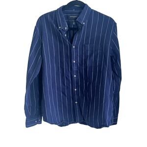 Banana Republic Maverick Untucked Fit Long Sleeve Button  Shirt L Navy Stripe